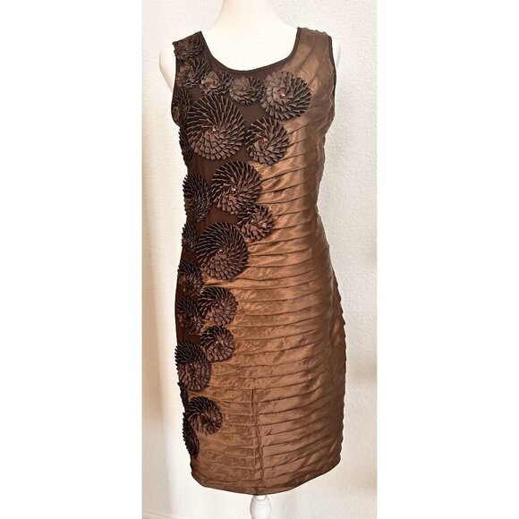 Franccesca Bellini Women Sleeveless Embellished‎ Lined Midi Dress. Brown. S/M - Picture 2 of 14